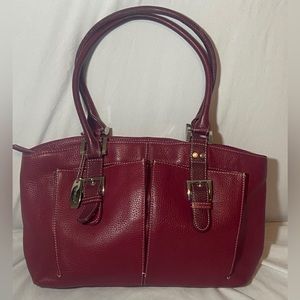 Tignanello Brick Red Genuine Pebble Leather Shoulder Satchel handbag tote